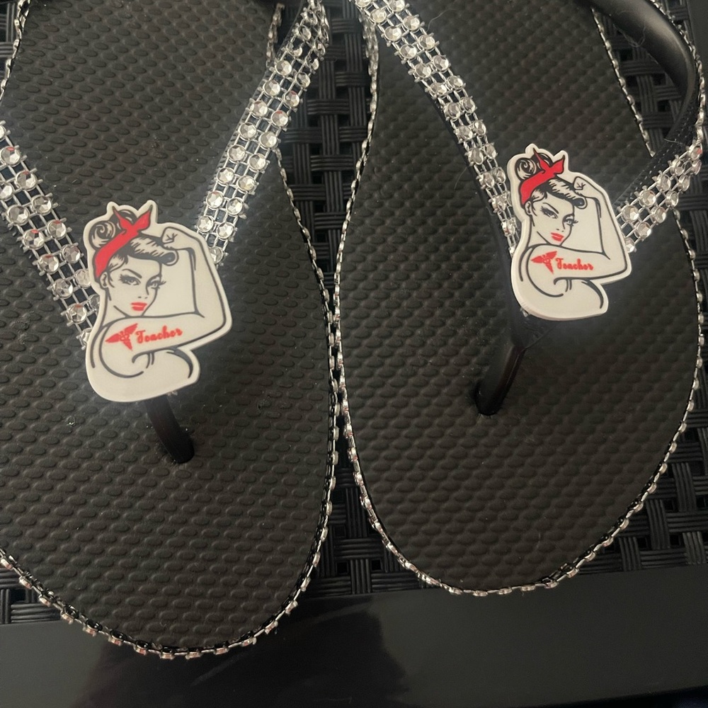 Black and Silver Rhinestone Flip Flops
